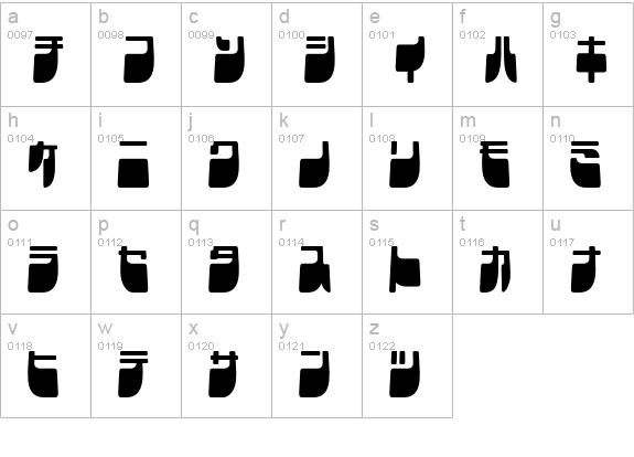 Frigate Katakana - Cond lowercase a-z preview