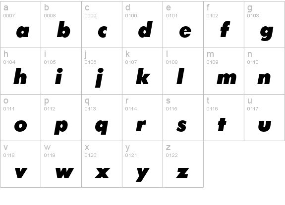 Futura ICG XBold Oblique lowercase a-z preview