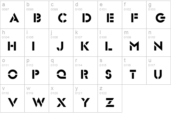 Futura Stencil ICG lowercase a-z preview