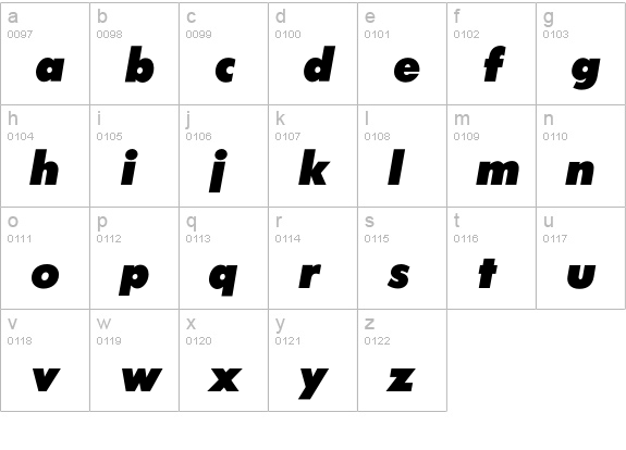 FuturaICG-XBoldOblique lowercase a-z preview