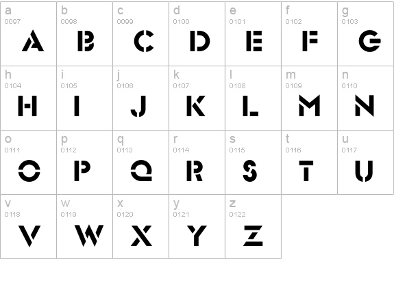FuturaStencilICG lowercase a-z preview