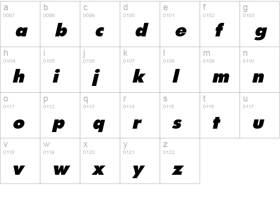 FuturistExtraHeavy Italic lowercase a-z preview