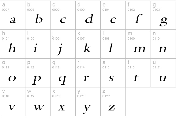 Galant Wide Italic lowercase a-z preview