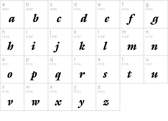 GalliardEF-BlackItalic lowercase a-z preview