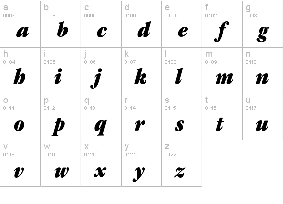 Garamond* Condensed Ultra Italic lowercase a-z preview