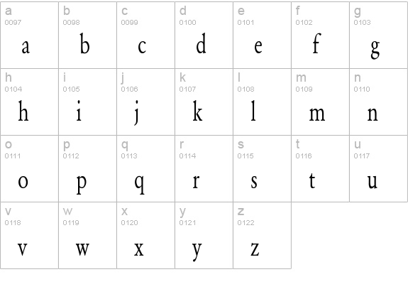 Garamond-Normal Condensed lowercase a-z preview