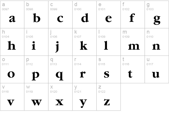 GaramondEF-Bold lowercase a-z preview