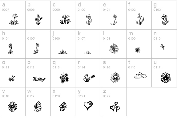 GardenDingbats lowercase a-z preview