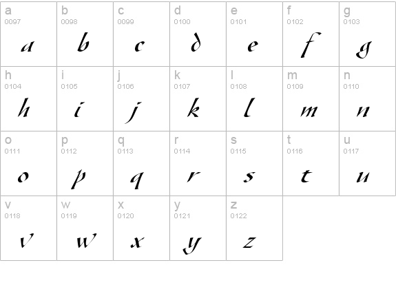 Gaze Italic lowercase a-z preview