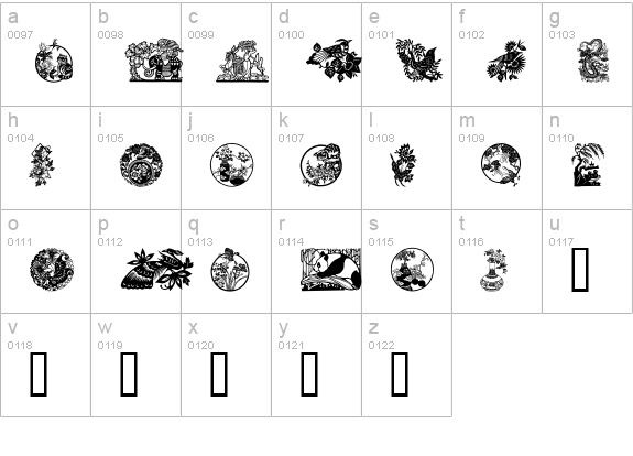 GE Chinese Art lowercase a-z preview