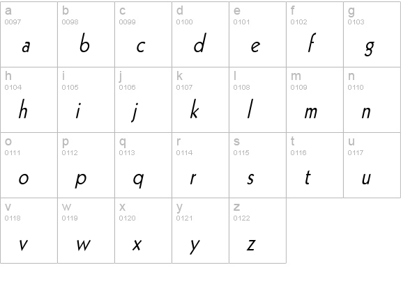 Geo 112 Condensed Italic lowercase a-z preview