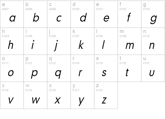 Geo 579 Condensed Italic lowercase a-z preview