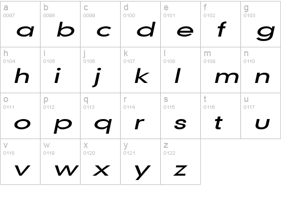 Geo 579 Extended Italic lowercase a-z preview