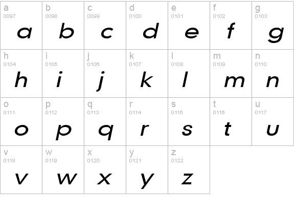 Geo 579 Wide Italic lowercase a-z preview