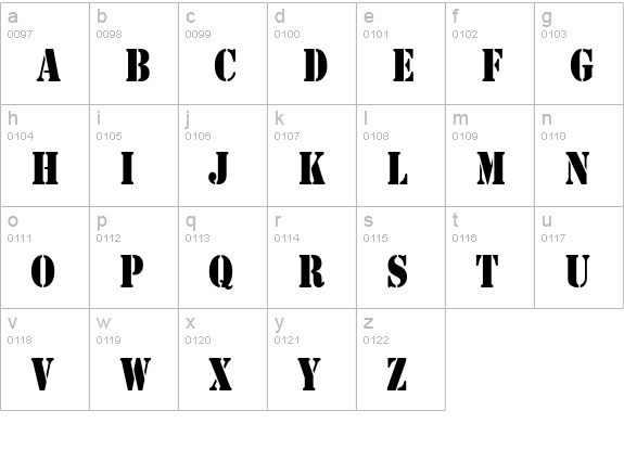 GI StencilCondensed Normal lowercase a-z preview