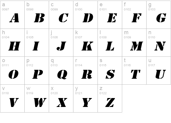 GI StencilExtended Italic lowercase a-z preview