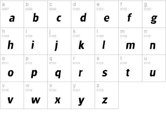 GlasgowAntique-BoldItalic lowercase a-z preview