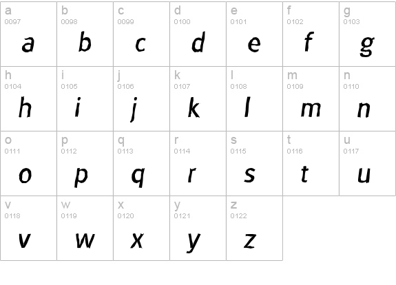 GlasgowAntique-Italic lowercase a-z preview