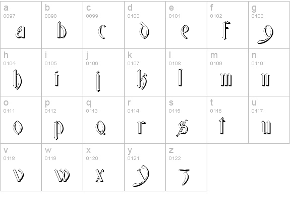 Glastonbury Wide Shadow lowercase a-z preview