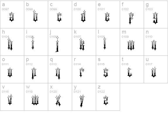 Gothic Flames lowercase a-z preview