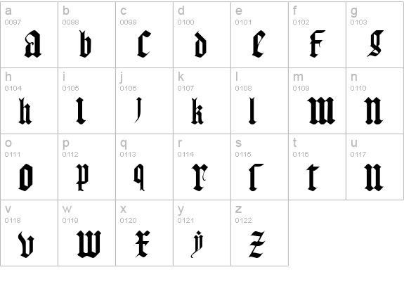Gothic Texture Quadrata lowercase a-z preview