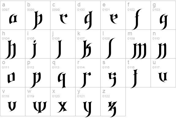 Gothic_Love_Letters lowercase a-z preview