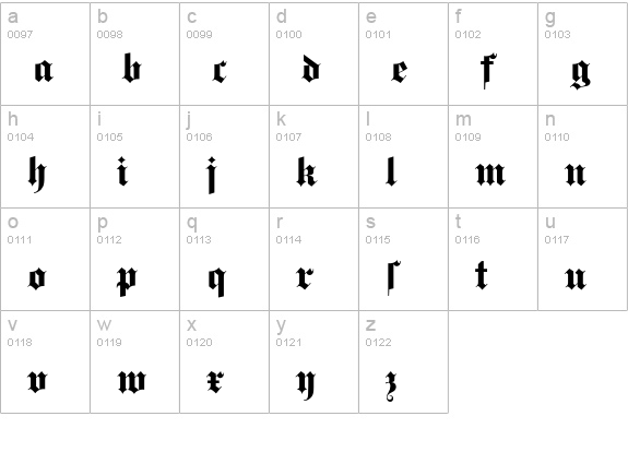 GotischEF-Bold lowercase a-z preview