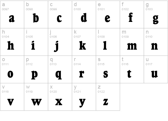 Goudy Heavy Face Condensed  lowercase a-z preview