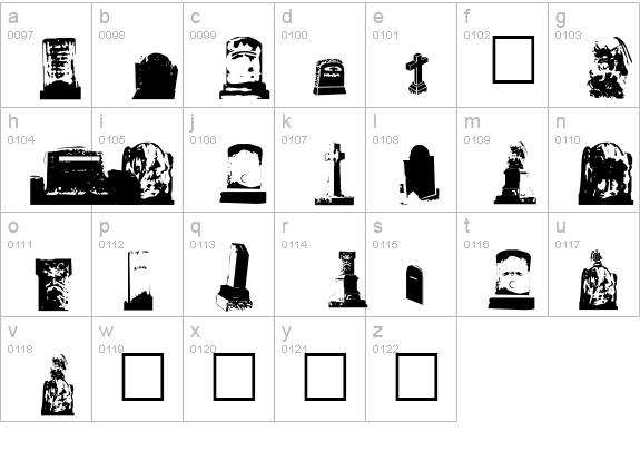 Gravestone bats lowercase a-z preview