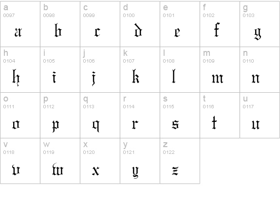GregorianFLF lowercase a-z preview