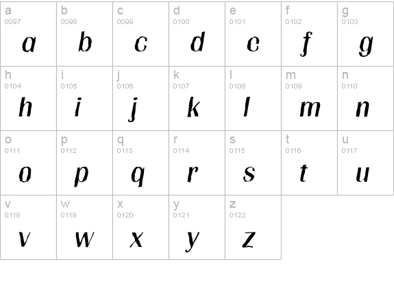 GrenobleAntique-Italic lowercase a-z preview