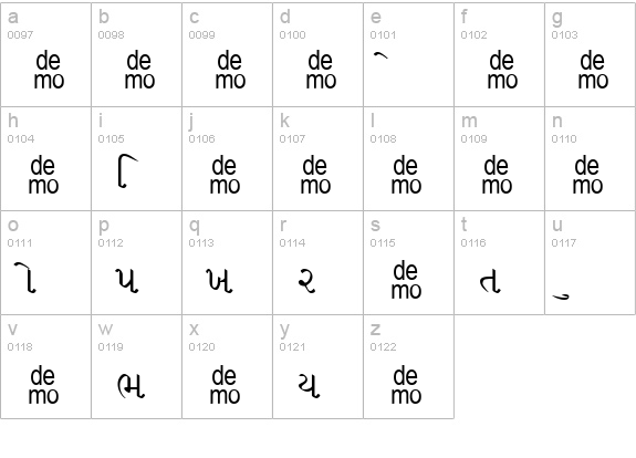 Gujrati Saral-DEMO lowercase a-z preview