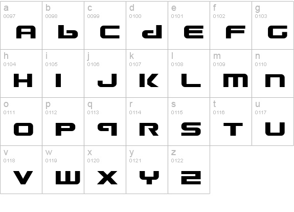 Gunship lowercase a-z preview