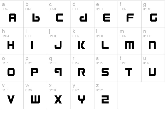 Gunship Condensed lowercase a-z preview