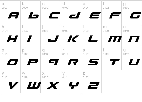Gunship Italic lowercase a-z preview
