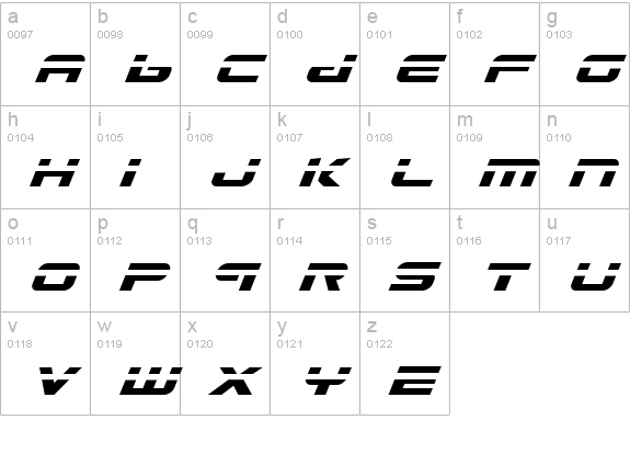 Gunship Laser Italic lowercase a-z preview