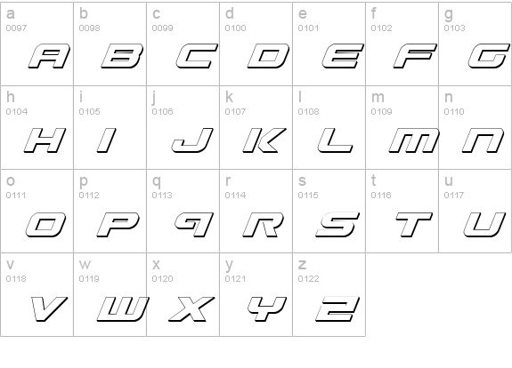 Gunship Shadow Ital lowercase a-z preview