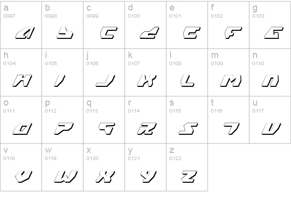 Gyrfalcon 3D Italic lowercase a-z preview