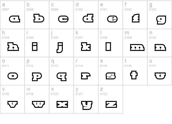 Hackney Block Outline lowercase a-z preview
