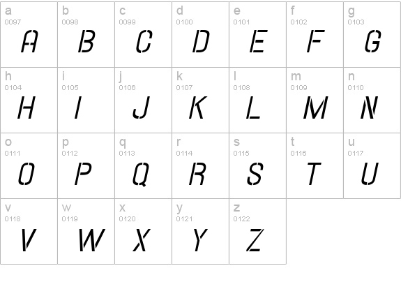 Hallandale Stencil Italic JL lowercase a-z preview