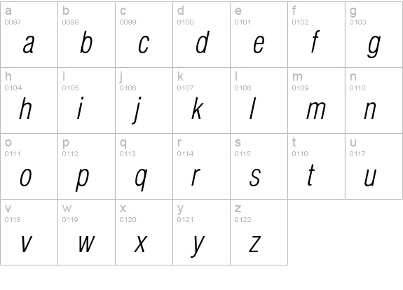 HallmarkeCondLightOblique lowercase a-z preview