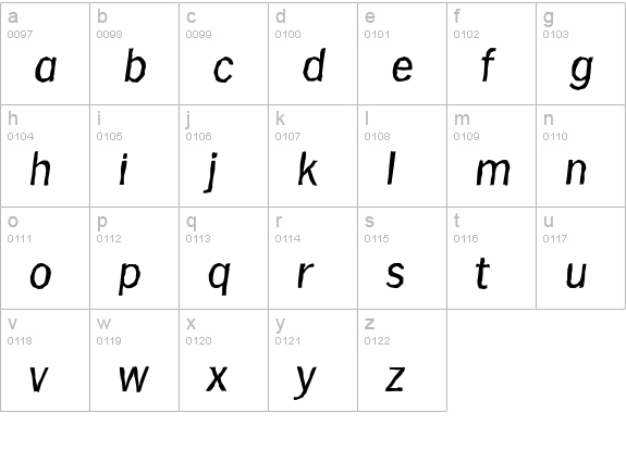 HamburgAntique-Italic lowercase a-z preview