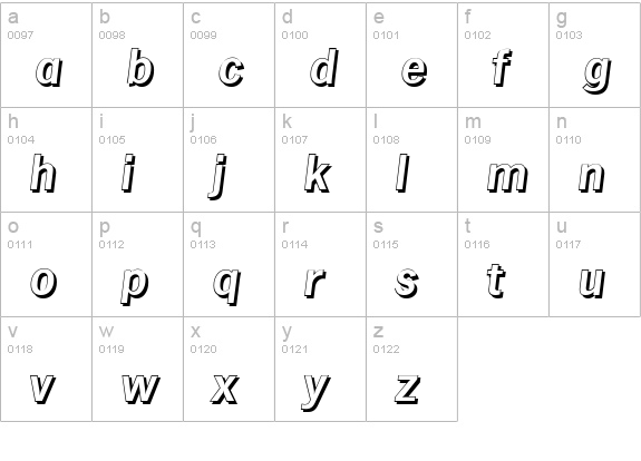 HamburgShadow-BoldItalic lowercase a-z preview