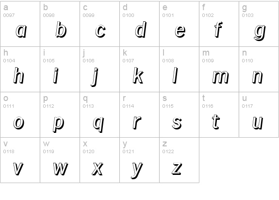 HamburgShadow-Italic lowercase a-z preview