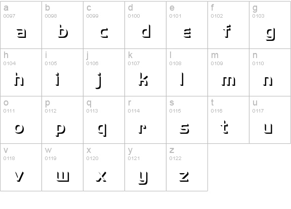 Handel Gothic Only Shadow D Medium lowercase a-z preview