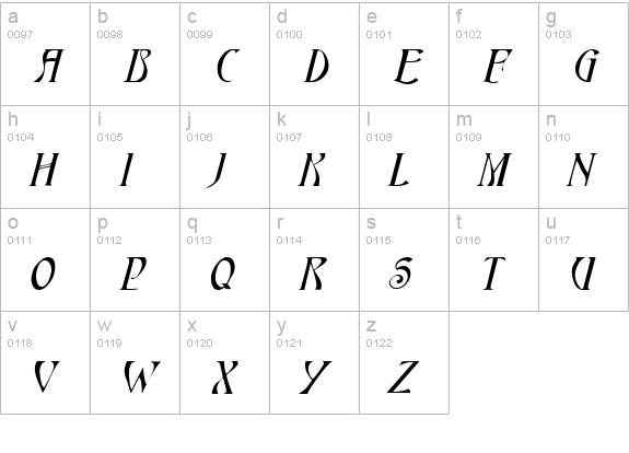 HardinCapsWide Italic lowercase a-z preview