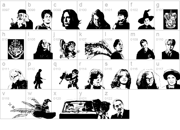 Harry Potter and the Dingbats lowercase a-z preview