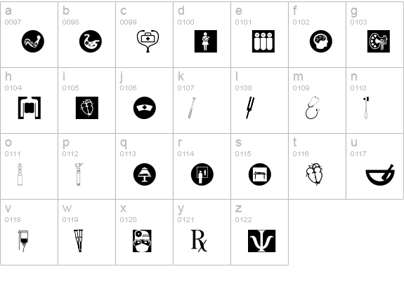 HealthcareSymbols lowercase a-z preview
