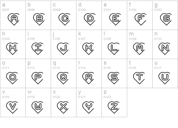 Hearts -BRK- lowercase a-z preview