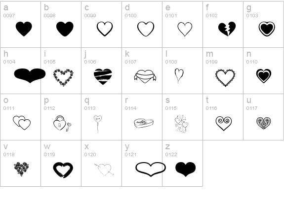 Hearts BV lowercase a-z preview